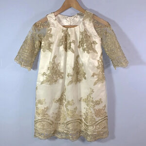 Chasing fireflies size 6 gold and white ivory shift dress holiday special